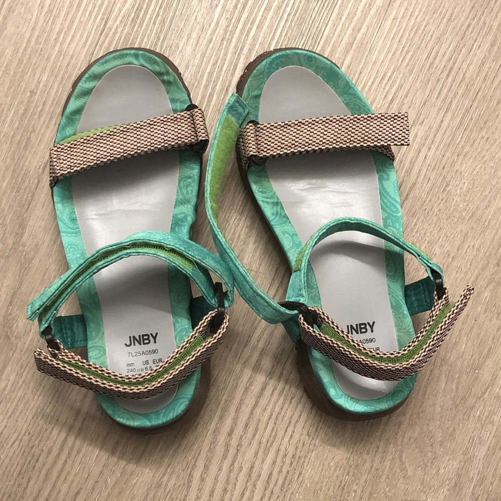 JNBY Teal and Tan Adjustable Sandals size38